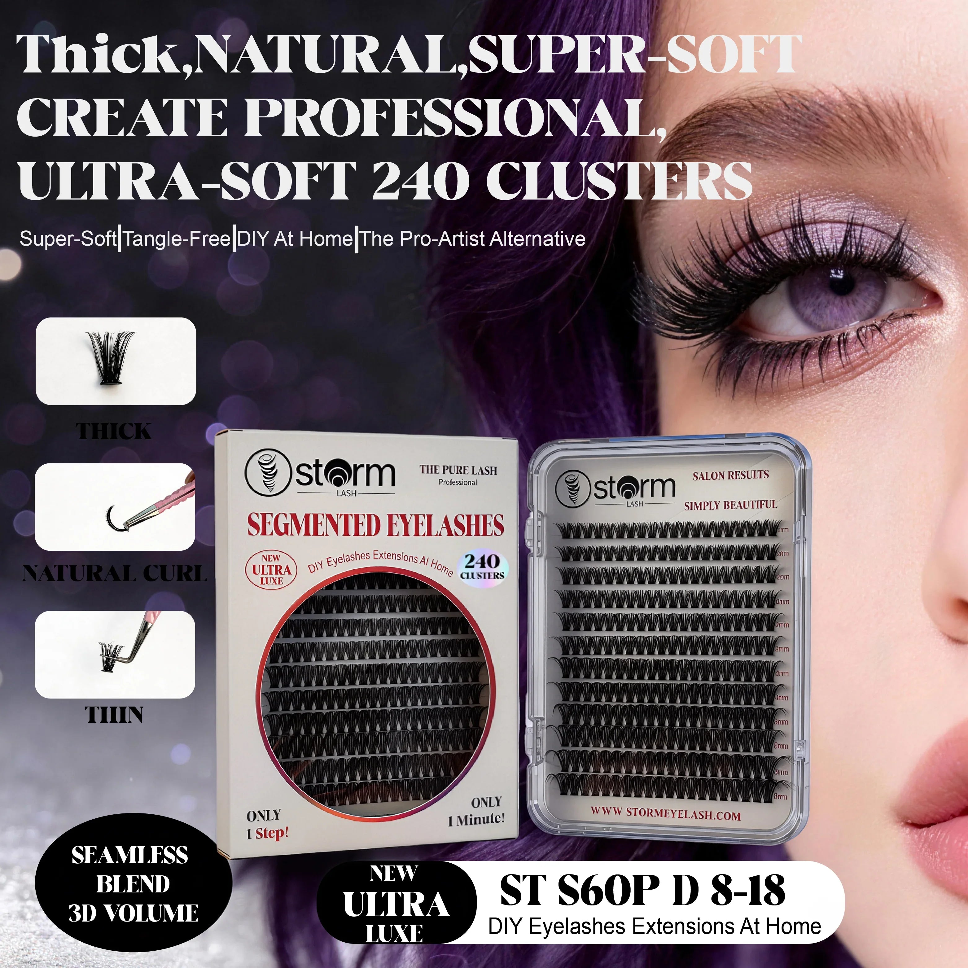 ST S60P D-Curl Lash Clusters 8-18mm